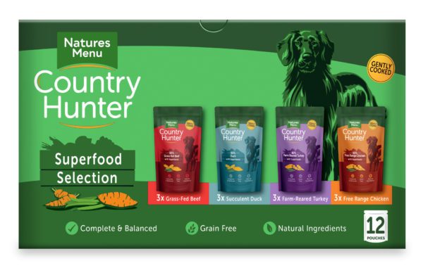 0009890 natures menu dog country hunter superfood pouch multipack 12x150g